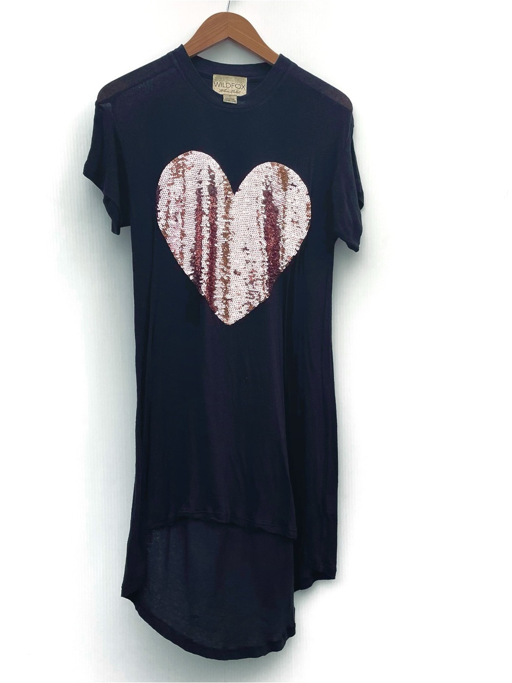Wildfox white label Black Tee Dress with light pink Sequin Heart